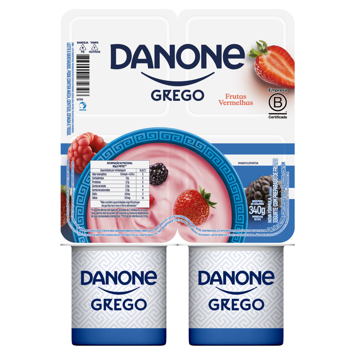 Iogurte Grego Integral Danone Frutas Vermelhas 340g 4 Unidades