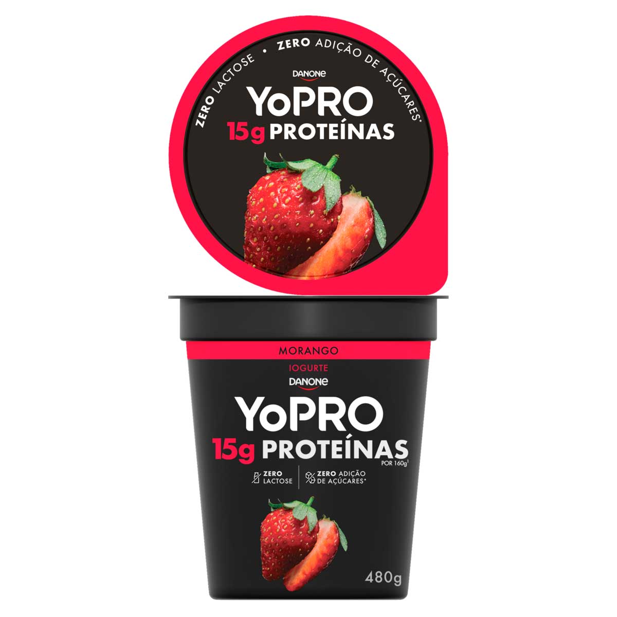 Iogurte Desnatado Diet Zero Lactose Sabor Morango Yopro 480g