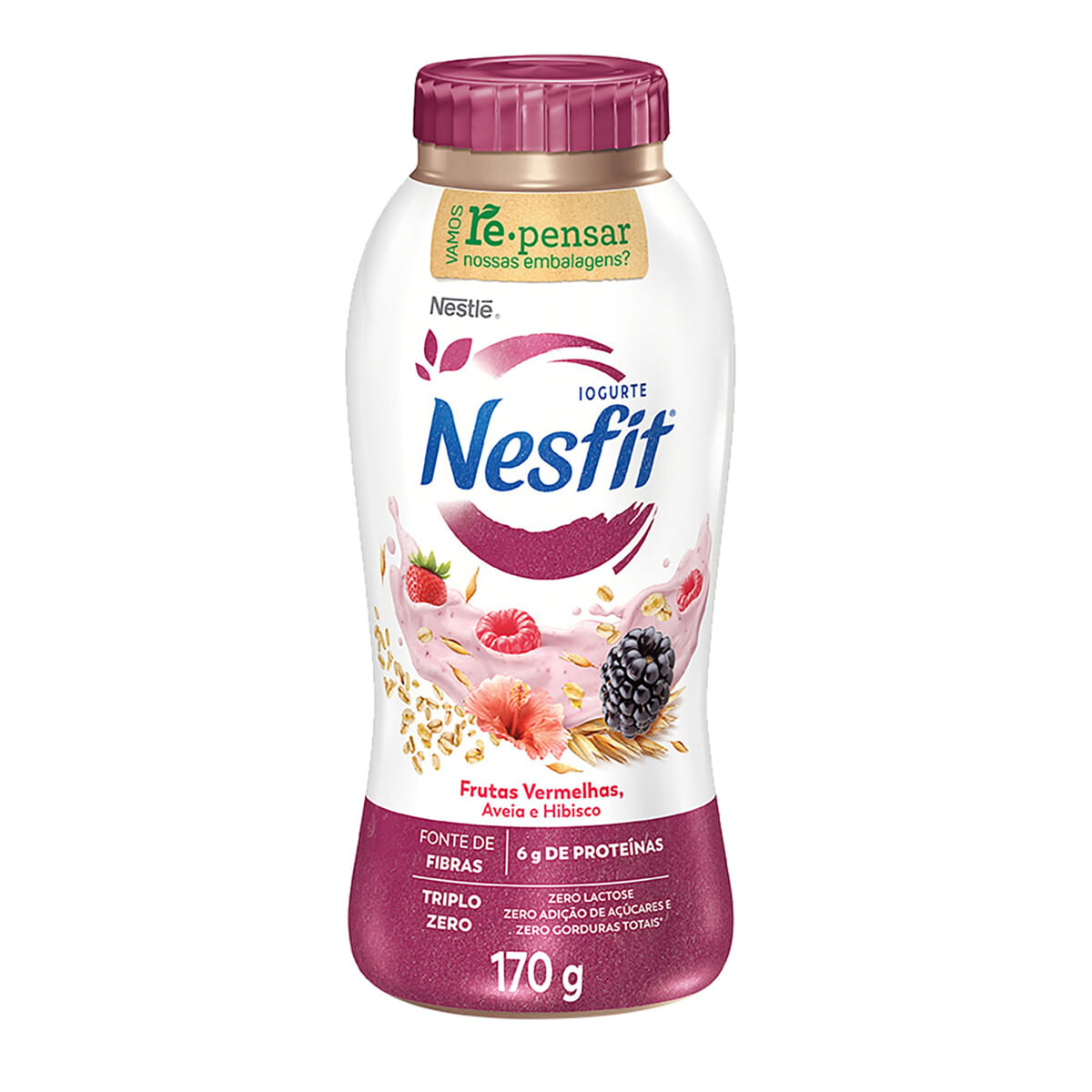 Iogurte Desnatado sem Lactose Nesfit Frutas Vermelhas, Aveia e Hibisco 170g