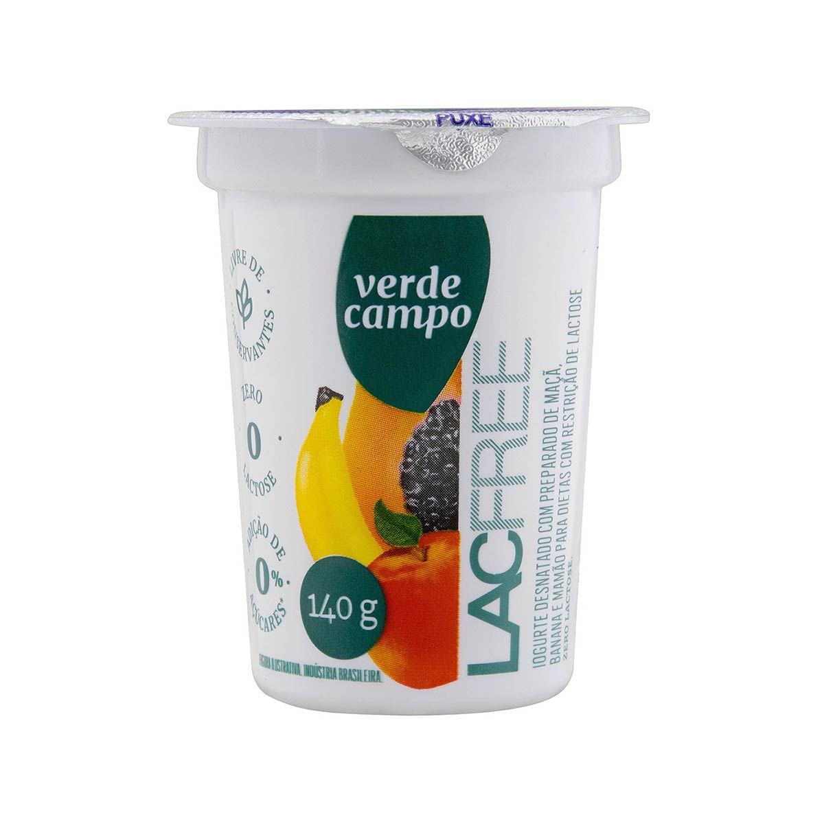 Iogurte Desnatado sem Lactose Verde Campo Lacfree Banana, Mamão e Maçã 140g