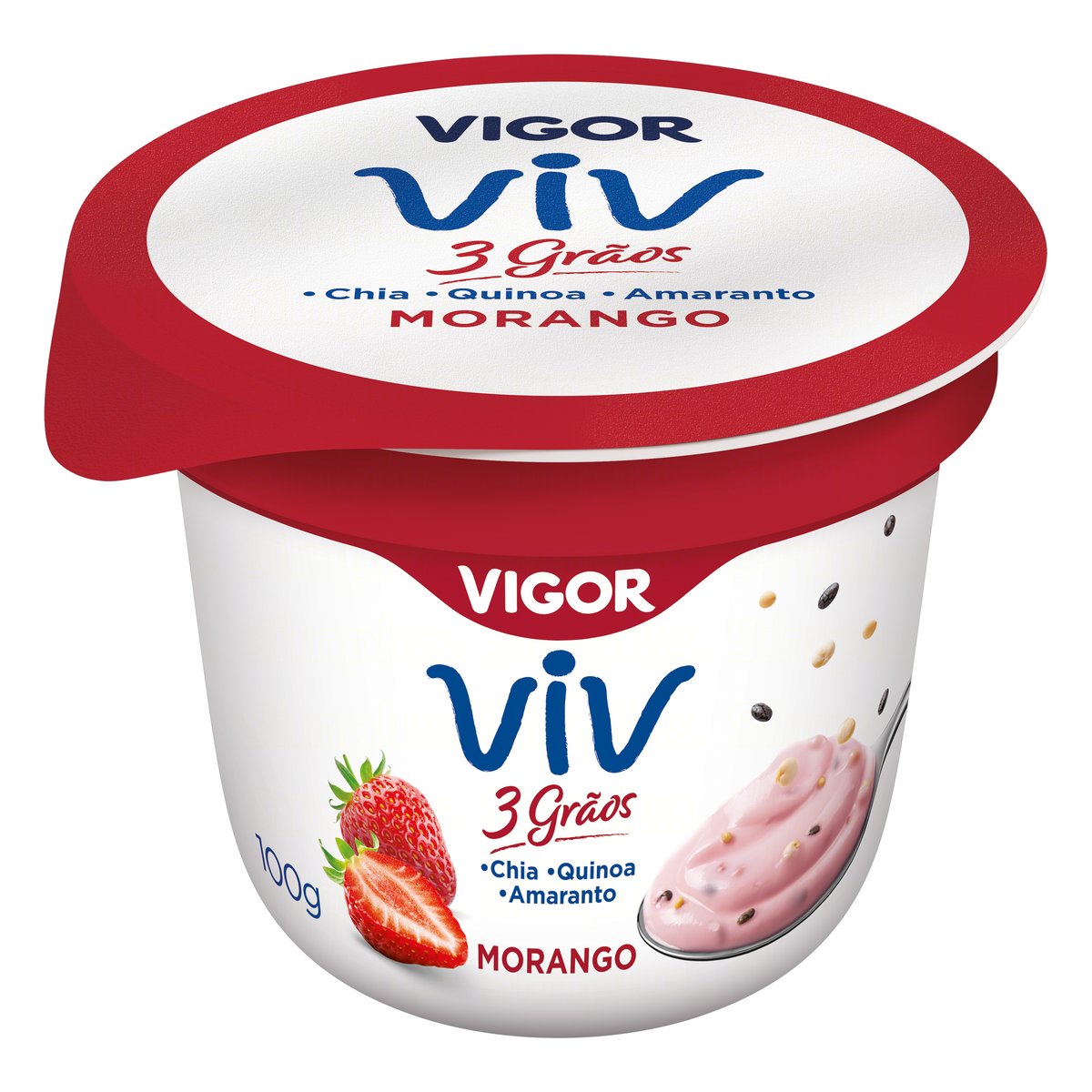 Iogurte integral Vigor 3 Grãos Morango 100 g