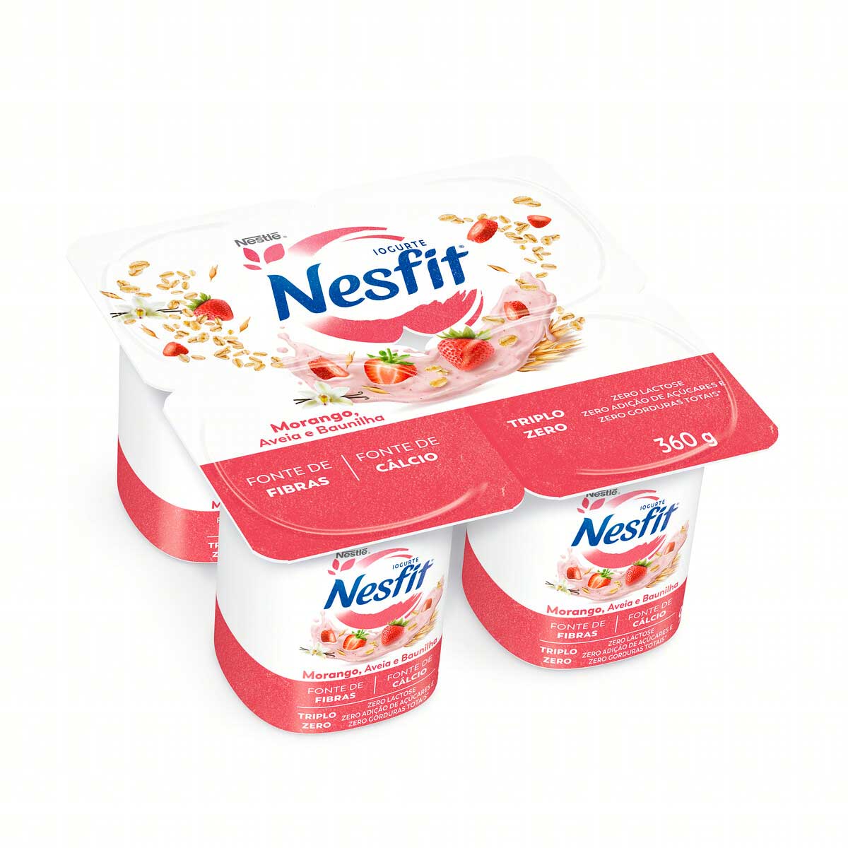 Iogurte Desnatado Zero Lactose Nesfit Morango, Aveia e Baunilha 360g 4 Unidades