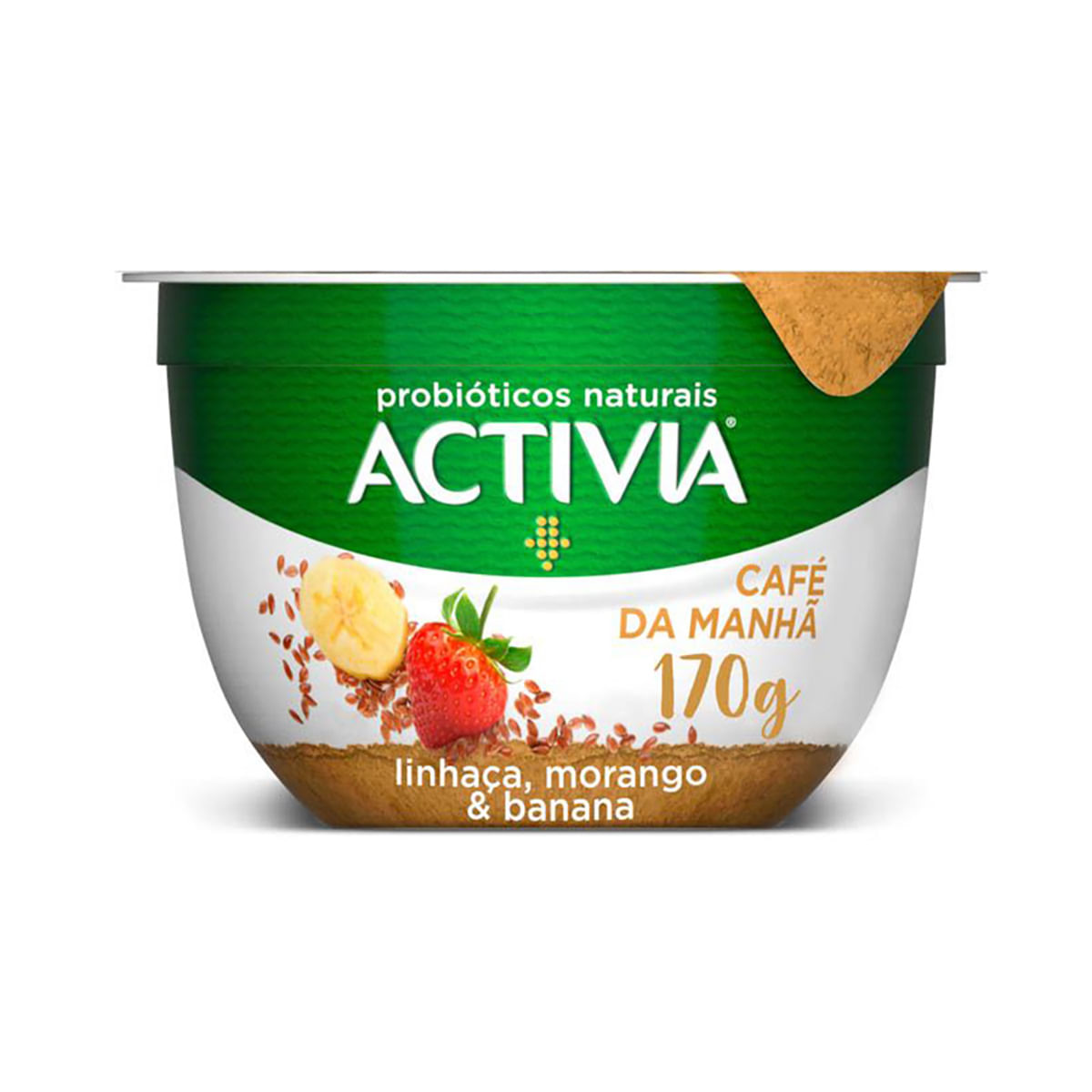 Leite Fermentado Integral Sabor Linhaça, Morango &amp; Banana Activia Café da Manhã 170g