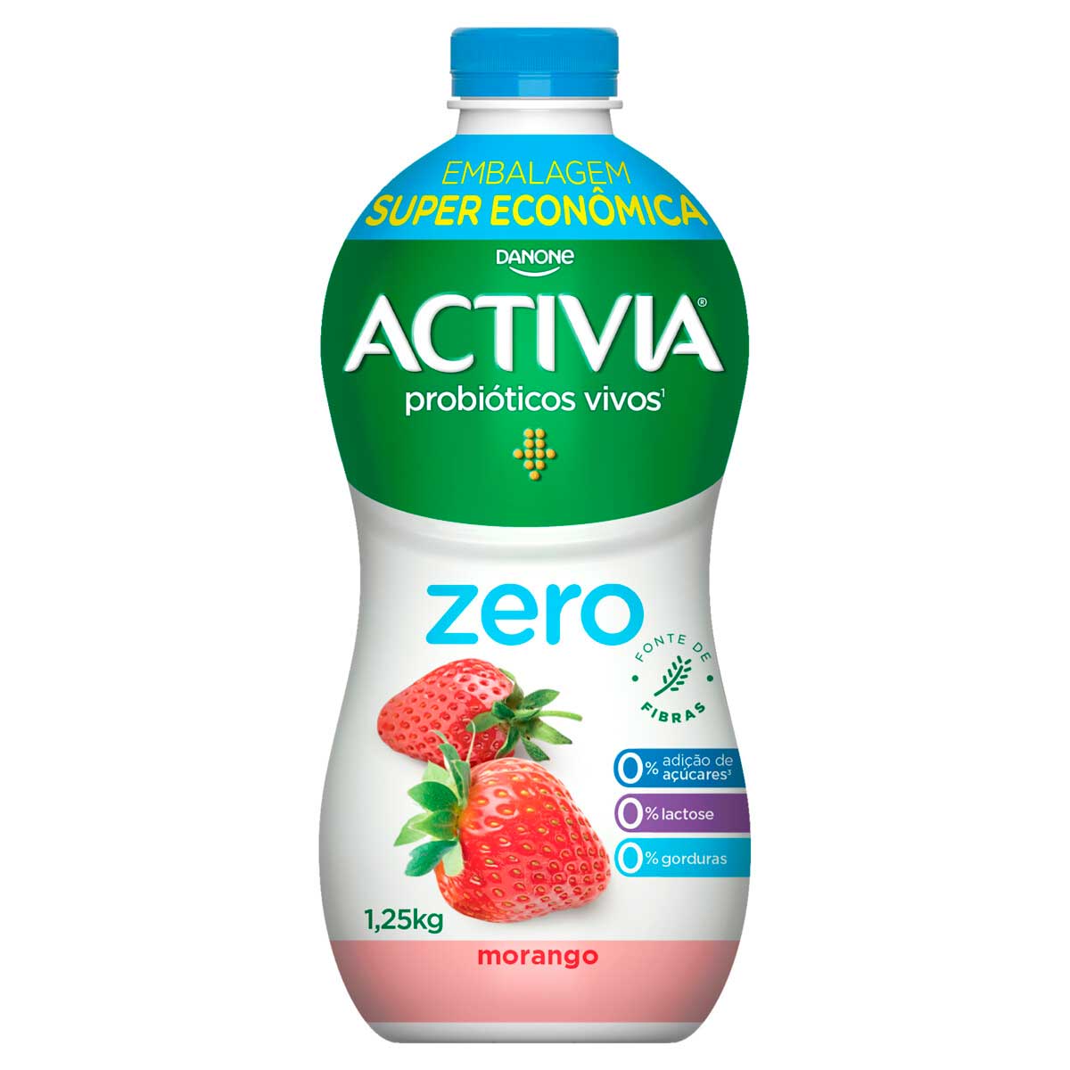 Leite Fermentado Desnatado Light Zero Lactose Sabor Morango Activia Zero 1,25Kg Embalagem Super Econômica