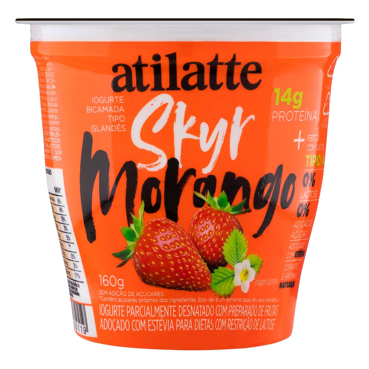 Iogurte Parcialmente Desnatado Skyr sem Lactose Atilatte Morango 160g