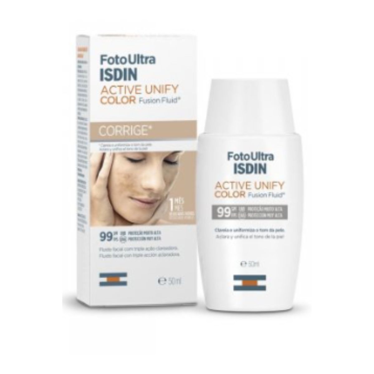 Clareador Facial Isdin Fotoultra Active Unify Fusion Fluid Color FPS 99 com 50 ml