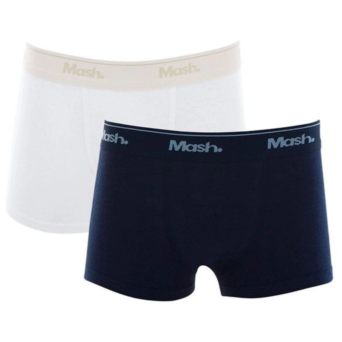 Kit 2 Cuecas Boxer Algodão Mash Infantil Branco/Marinho Tam M 11007