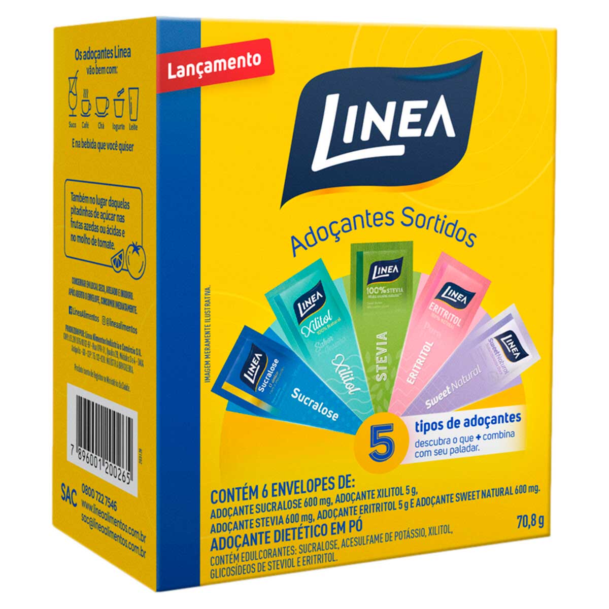 Kit Adoçantes em Pó Sucralose 600mg + Xilitol 5g + Stevia 600mg + Eritritol 5g + Sweet Natural 600mg Linea