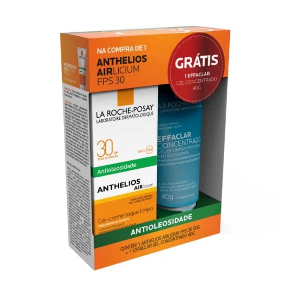 Kit Protetor Solar La Roche-Posay Anthelios Airlicium FPS 30 com 50 g + Gel de Limpeza Facial Effaclar com 40 g