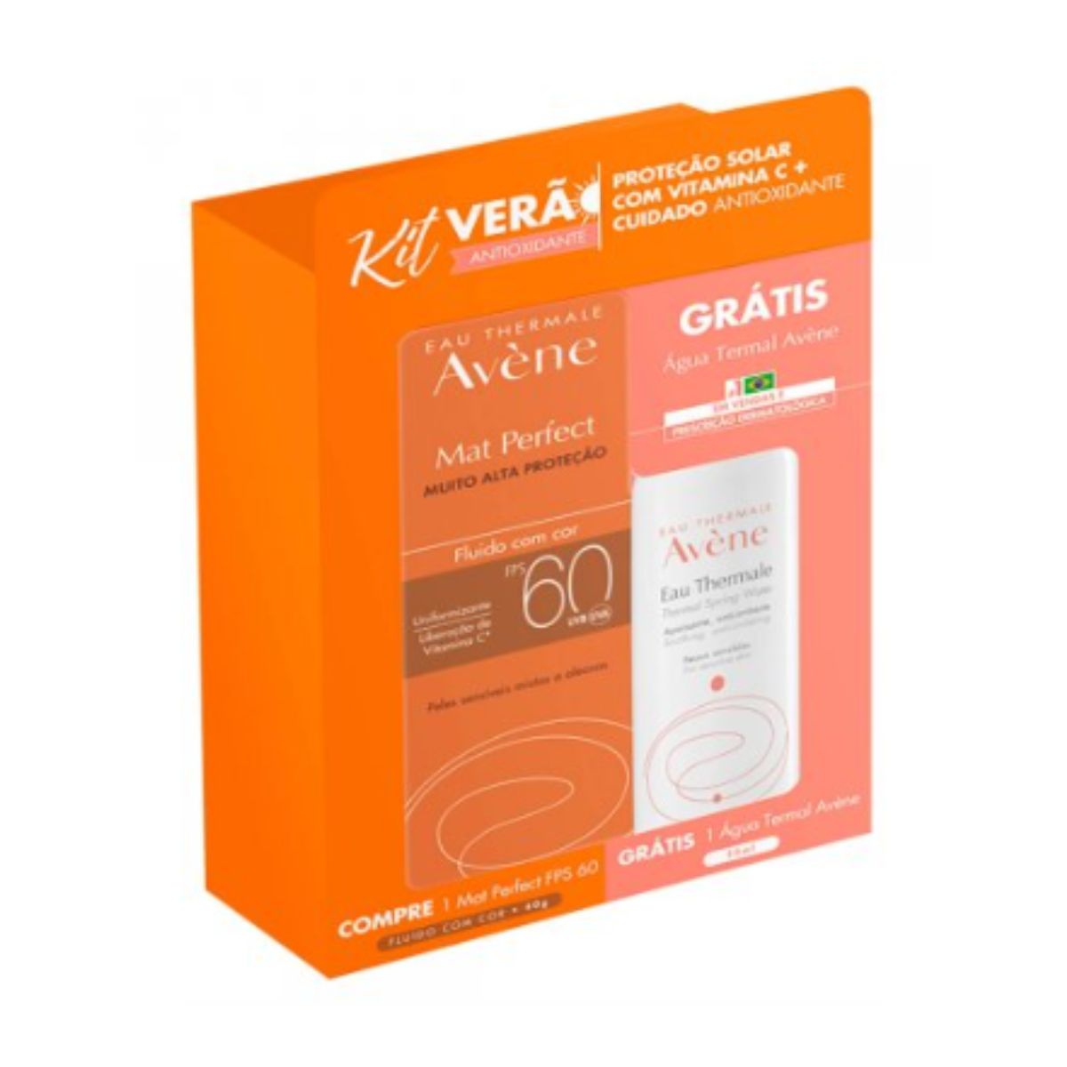 Kit Verão Avène Protetor Solar Facial Mat Perfect Fluido com Cor FPS 60 + Água Termal