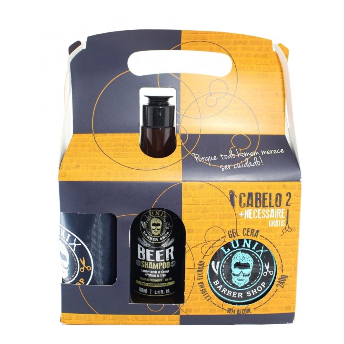 Kit Lunix Barber Shop Cabelo com 2 Shampoo + Gel +  Necessaire