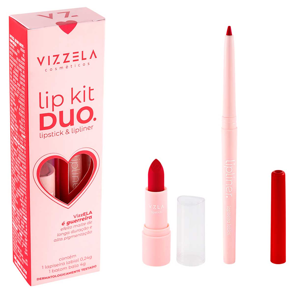 Lapiseira e Batom Bala Vizzela Cosméticos Matte Guerreira 12 Horas Kit Lip Duo 4,24g