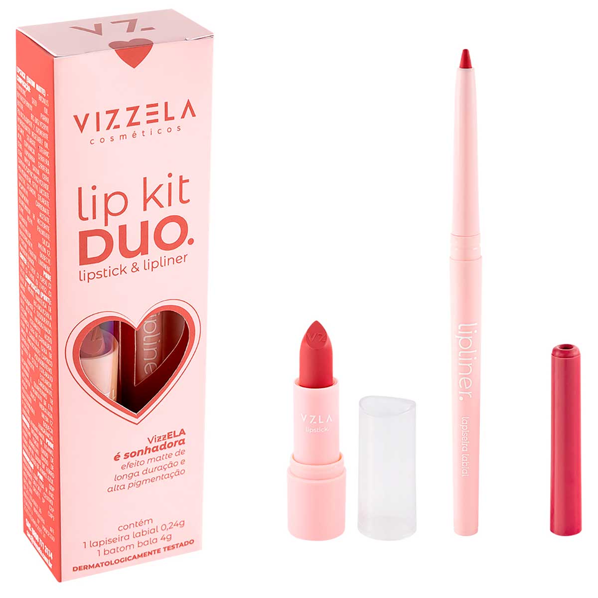 Lapiseira e Batom Bala Vizzela Cosméticos Matte Sonhadora 12 Horas Kit Lip Duo 4,24g