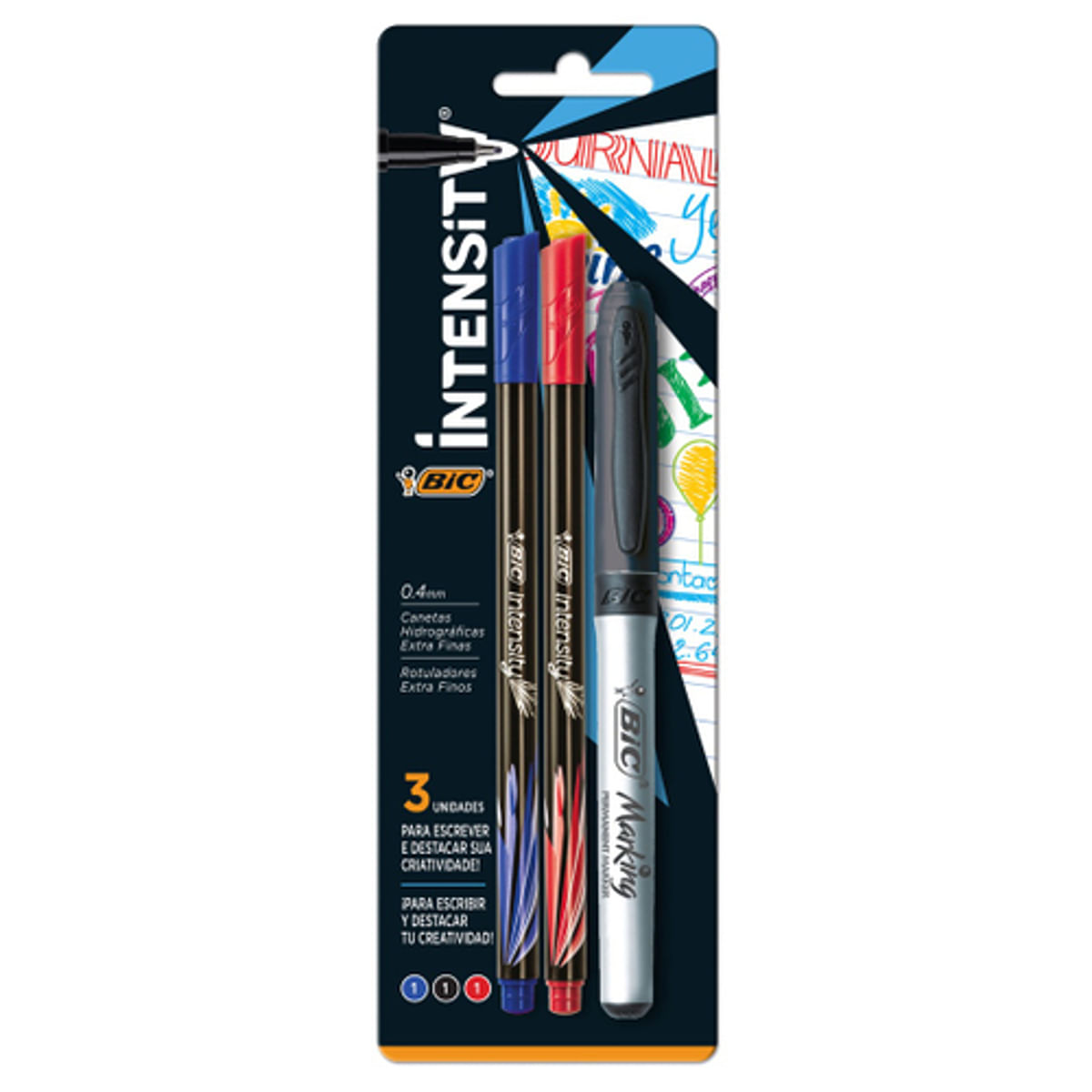 Kit Caneta Intensity + Marcador Permanente Intensity Bic com 3 Unidades