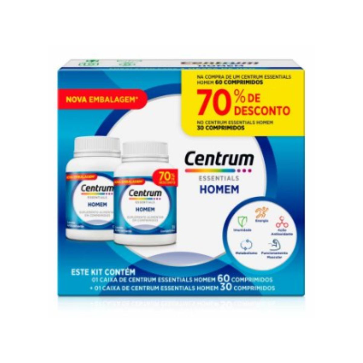 Kit Polivitamínico Centrum Essentials Homem de A a Zinco 60 + 30 Comprimidos