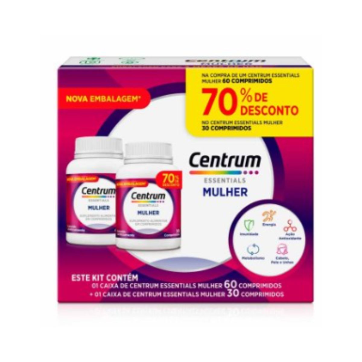 Kit Polivitamínico Centrum Essentials Mulher 60 + 30 Comprimidos