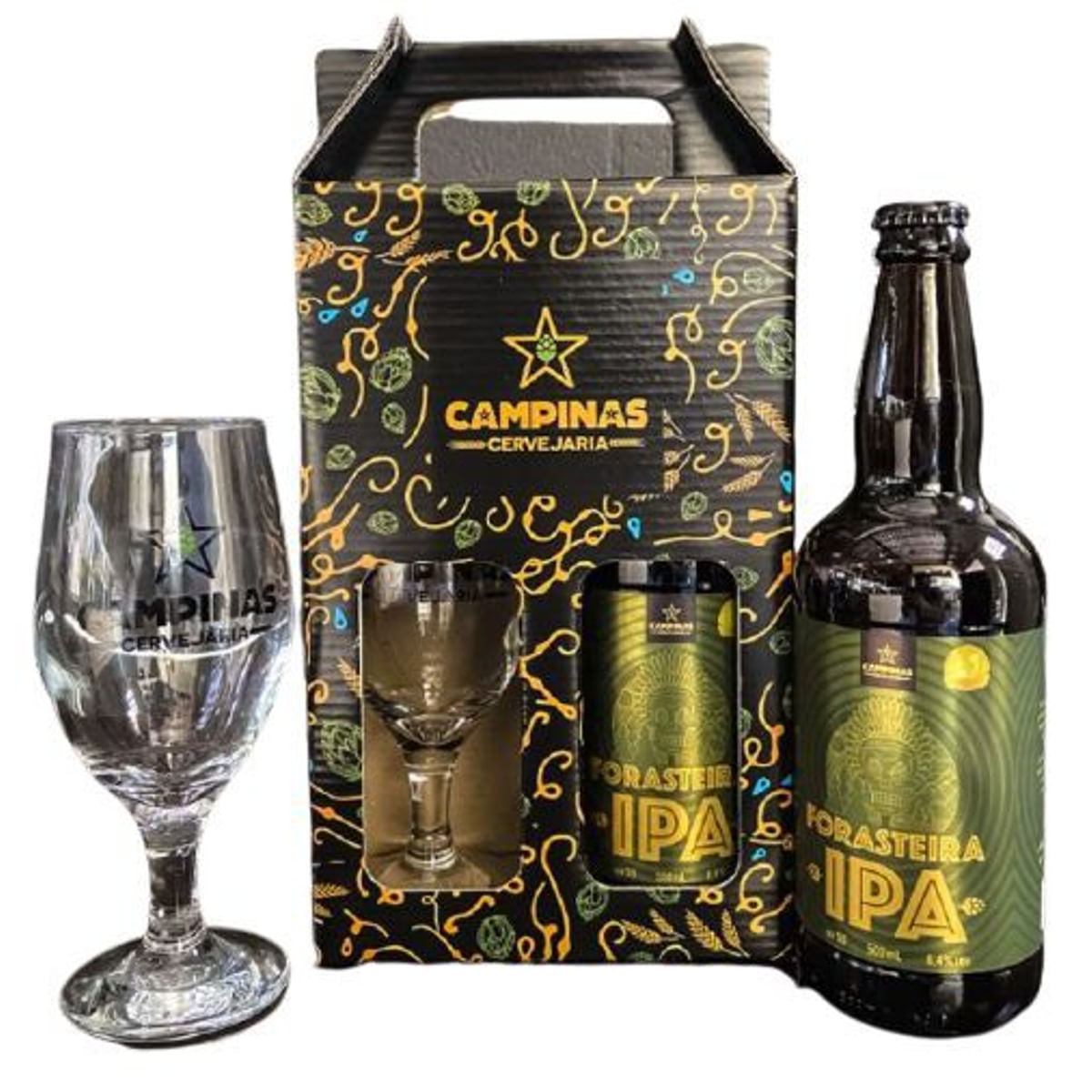 Kit de Cerveja Artesanal Forasteira American IPA Garrafa 500 ml com Taça de Cerveja