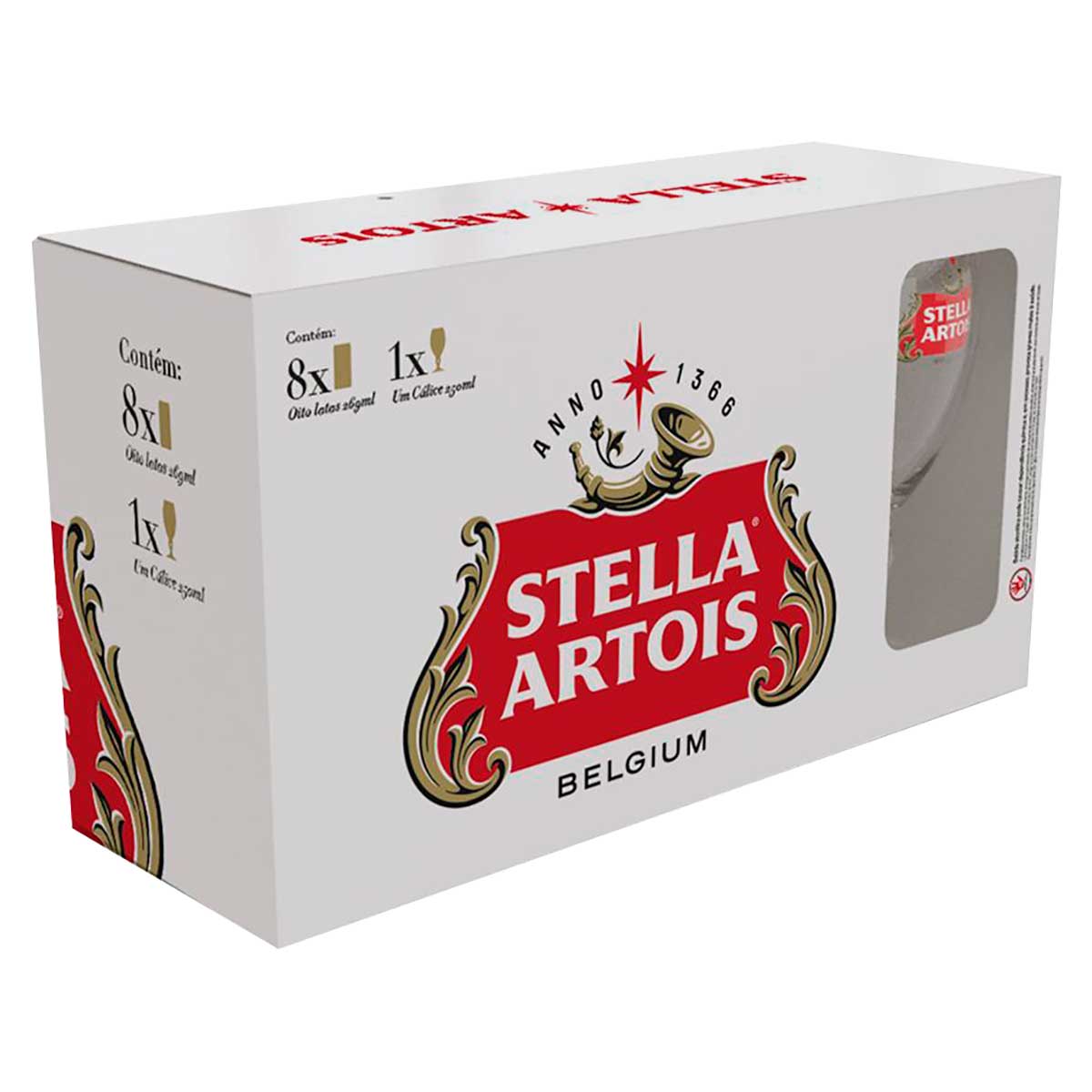 Kit Cerveja Stella 269ml C/8 Latas + 1 Cálice 250ml