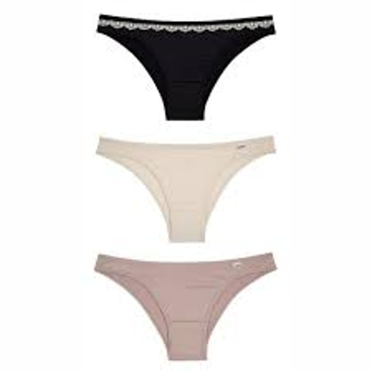 Kit com 3 Calcinhas Tanga de Renda DelRio P  Bege Nude e Preta