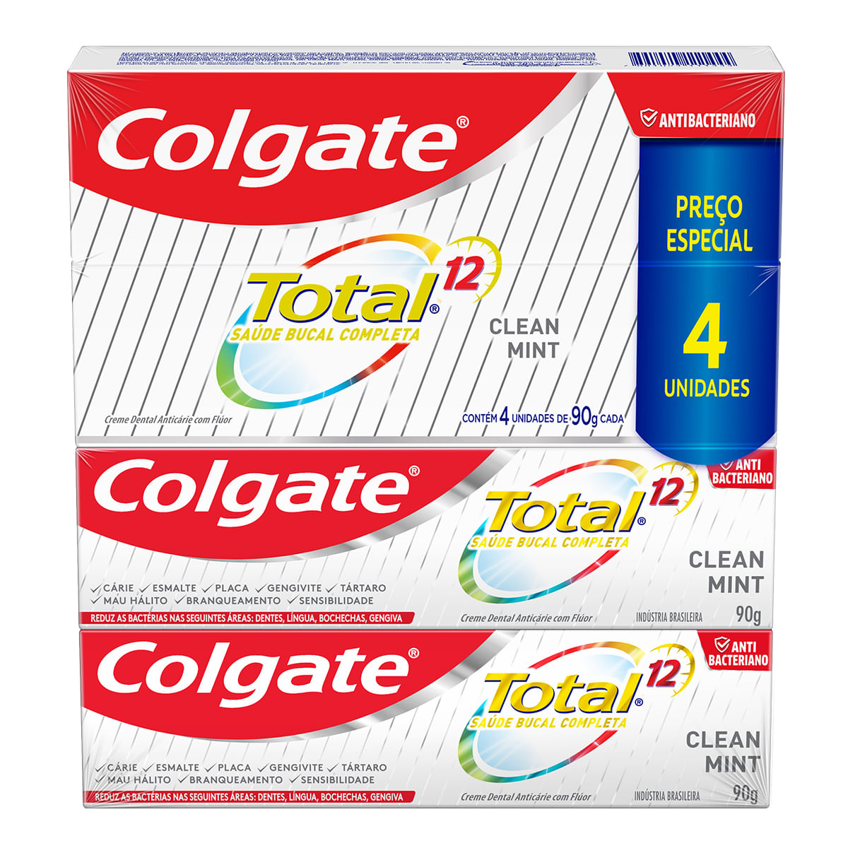 Creme Dental Colgate Total 12 Clean Mint 90g Promo Embalagem econômica com quatro unidades