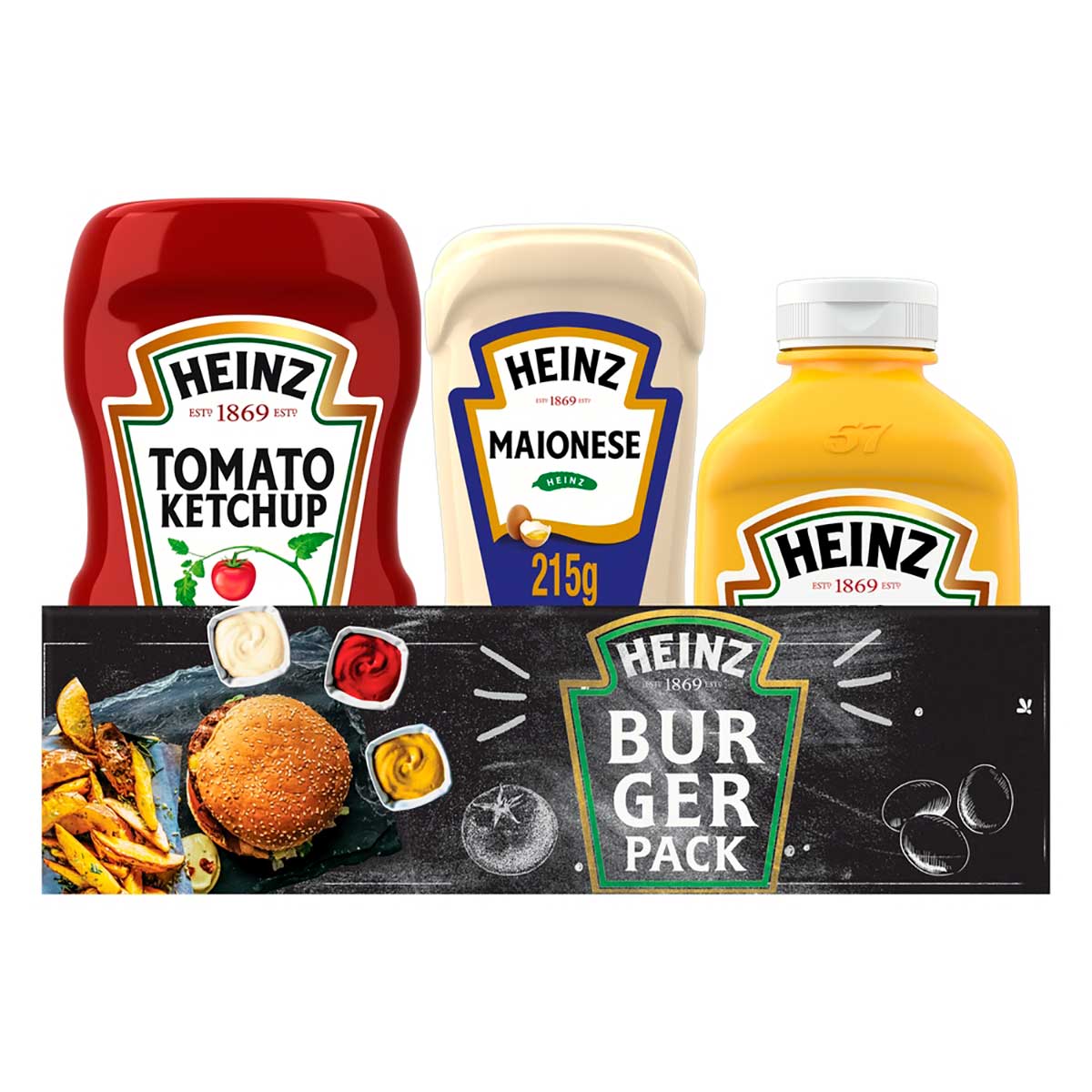 Kit de Molhos Heinz Burguer com Ketchup, Maionese e Mostarda 867g