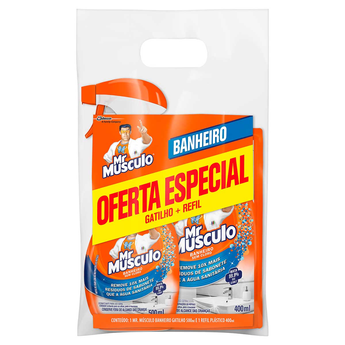 Kit Desinfetante Banheiro Mr Músculo 500 ml Aparelho + Refil 400 ml