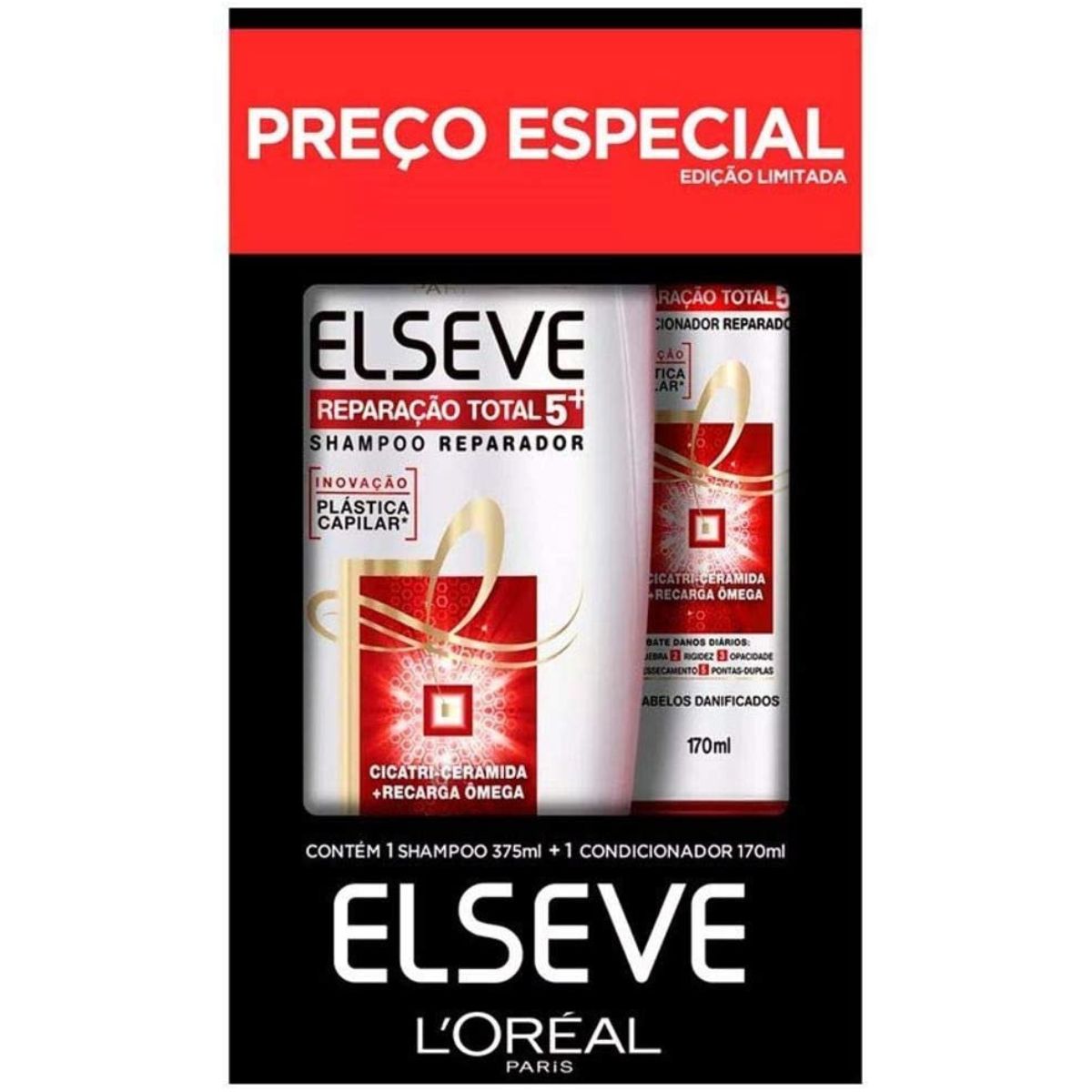 Kit Elseve Shampoo 375 ml + Condicionador Reparação Total 170 ml