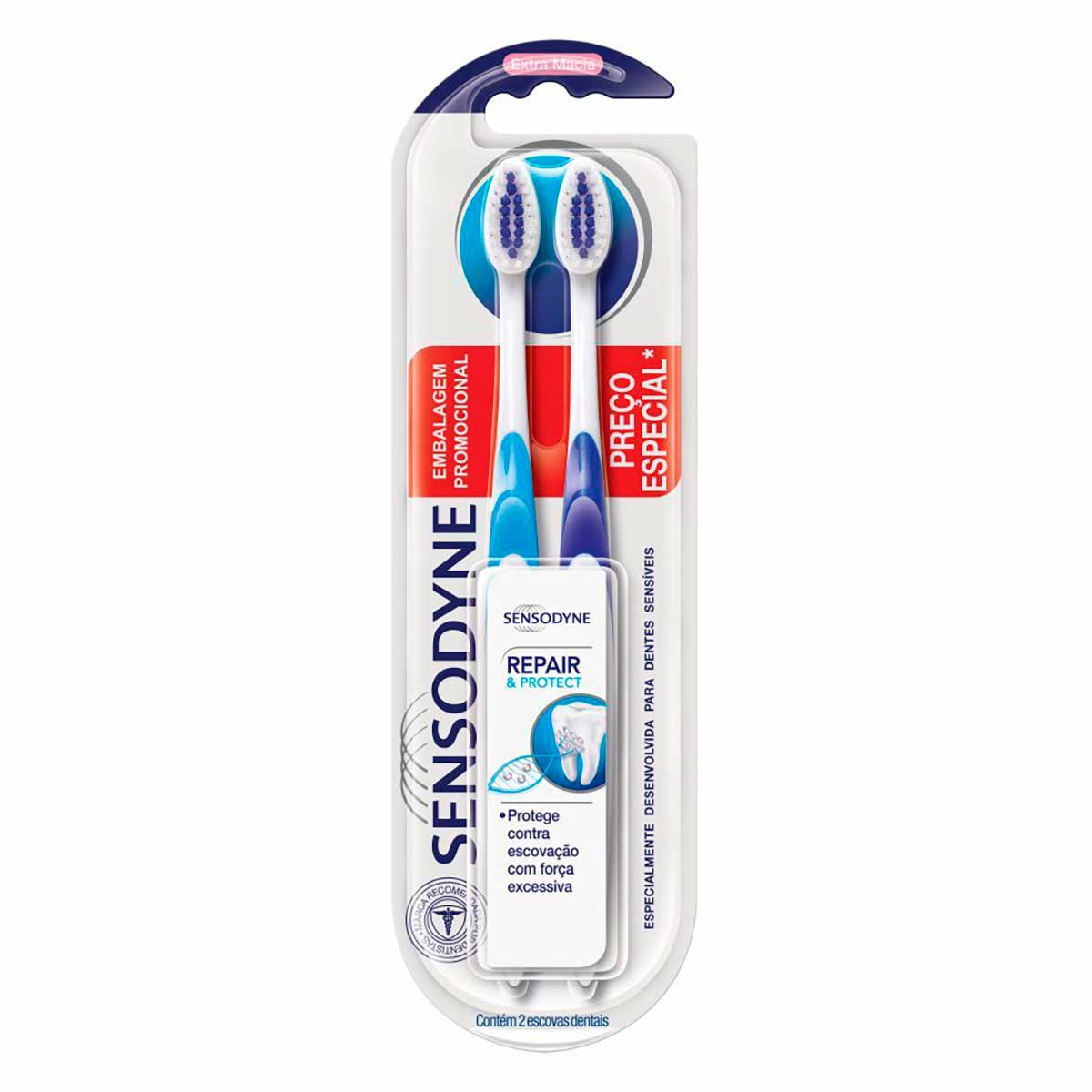 Kit Promocional 2 Escovas Dentais para Dentes Sensíveis Sensodyne Repair &amp; Protect