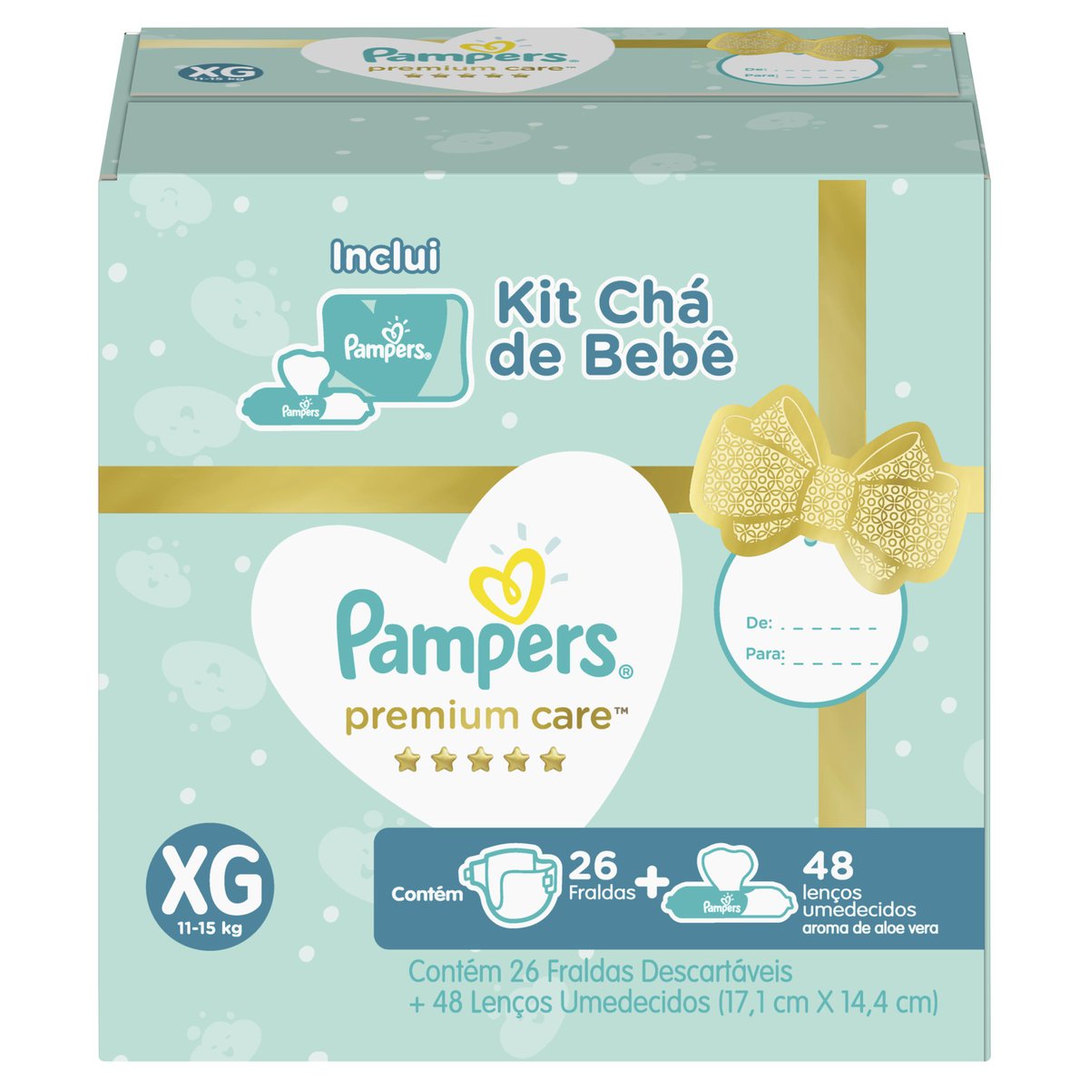 Kit Fralda Pampers Premium Care XG 26 Unidades + Lenços Umedecidos Aloe Vera 48 Unidades