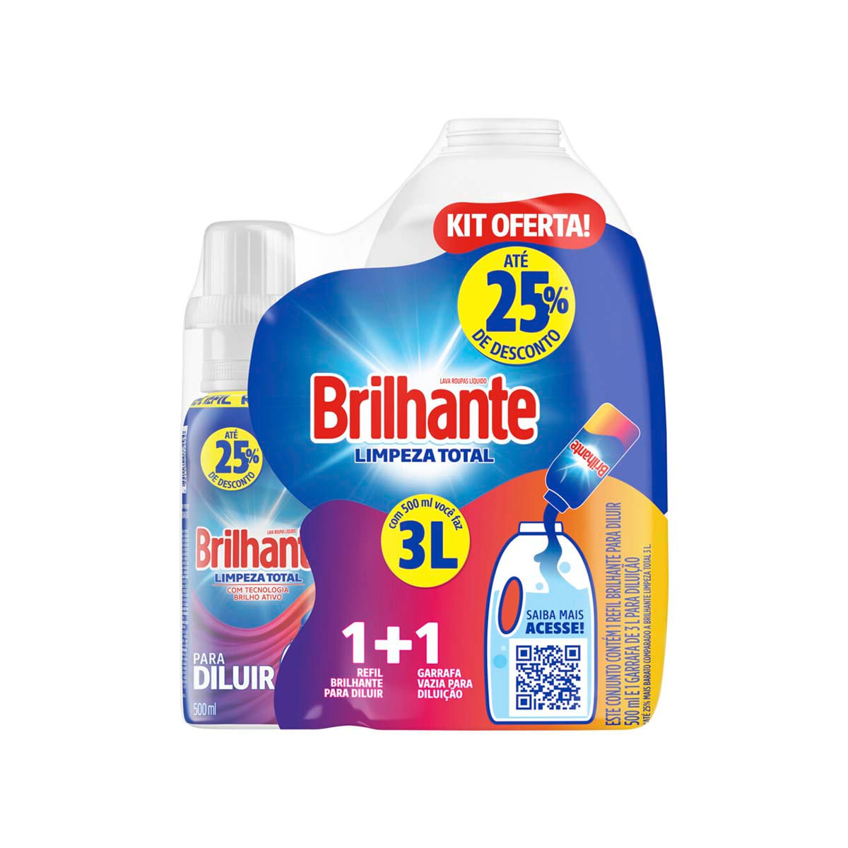 Kit Garrafa para Diluição + Lava-Roupas Concentrado para Diluir Brilhante Limpeza Total 500 ml