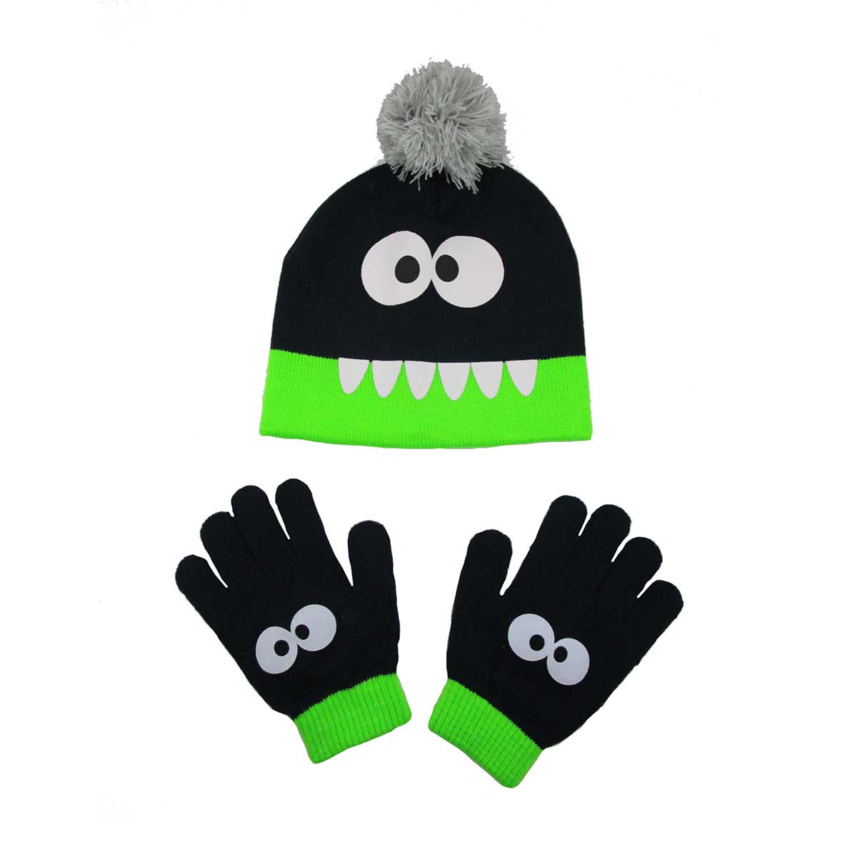 Kit Gorro e Luva Infantil Masculino Monstro Preto e Verde Carrefour