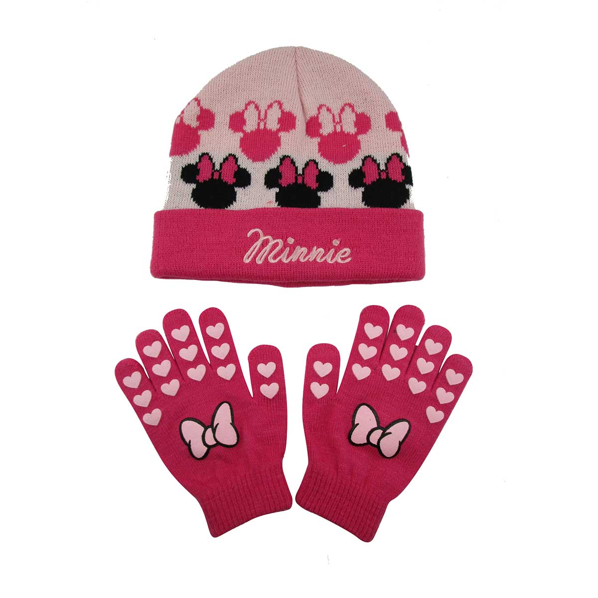 Kit Gorro e Luva Infantil Feminino Minnie Rosa Disney