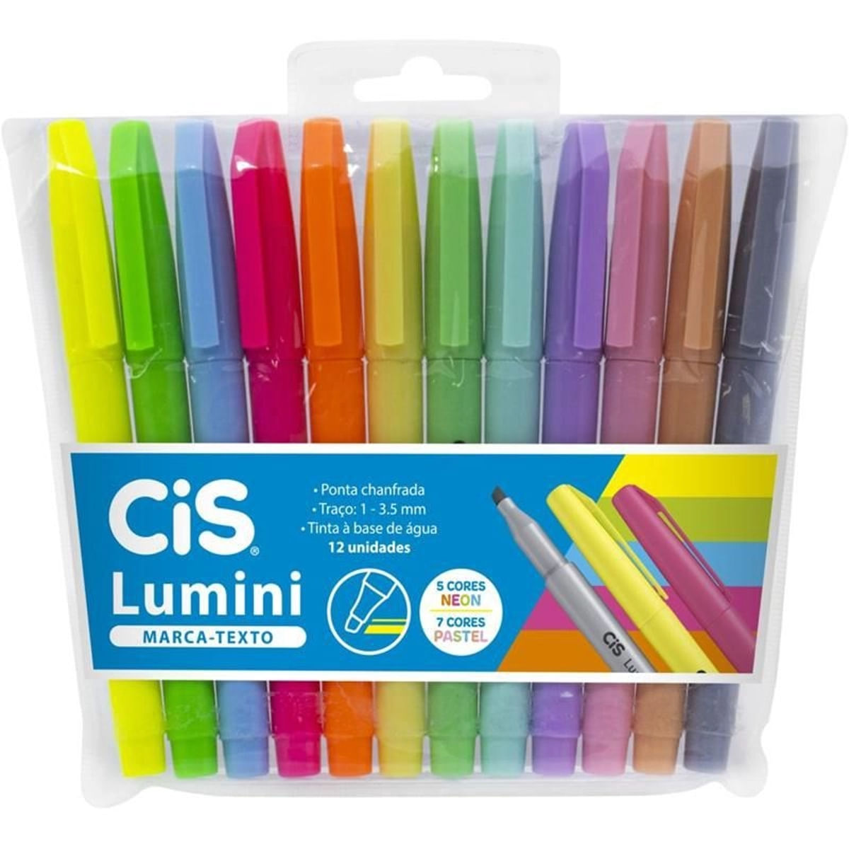 Kit Marca Texto Cis Lumini Cores Neon Pastel com 12 Unidades