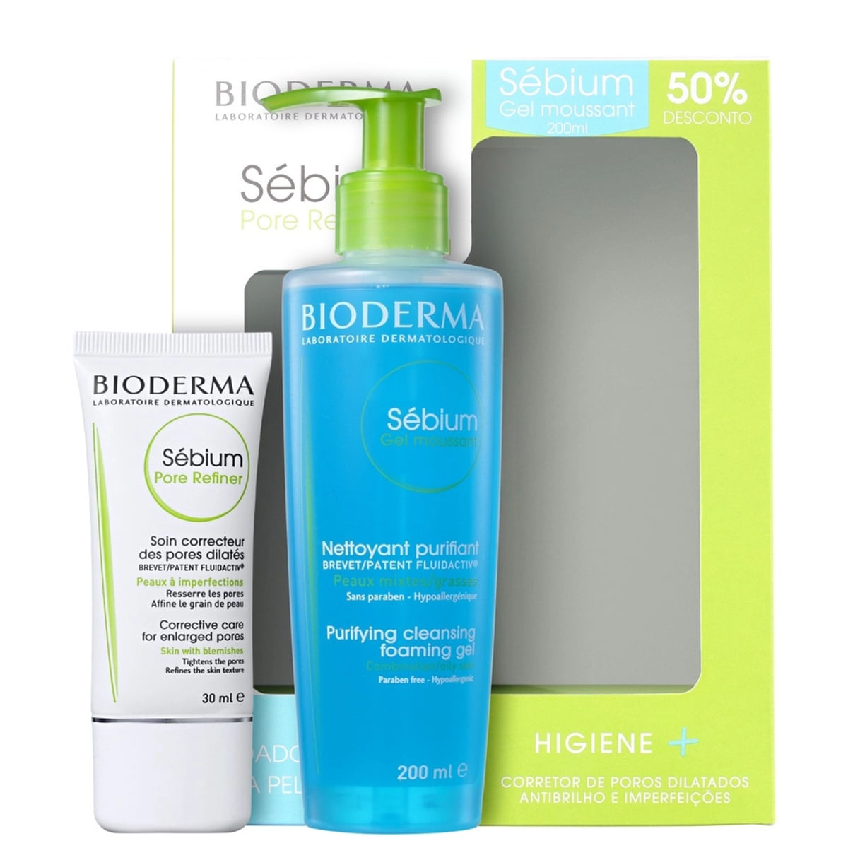 Kit Sébium Pore Refiner 30 Ml + Gel de Limpeza Sébium Moussant 200 Ml Bioderma