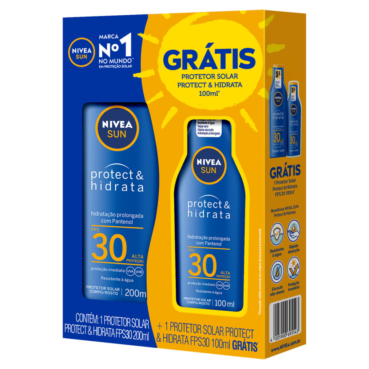 Kit Protetor Solar FPS 30 Nívea Sun Protect &amp; Hidrata 200 Ml Grátis Protetor Solar FPS 30 100 Ml