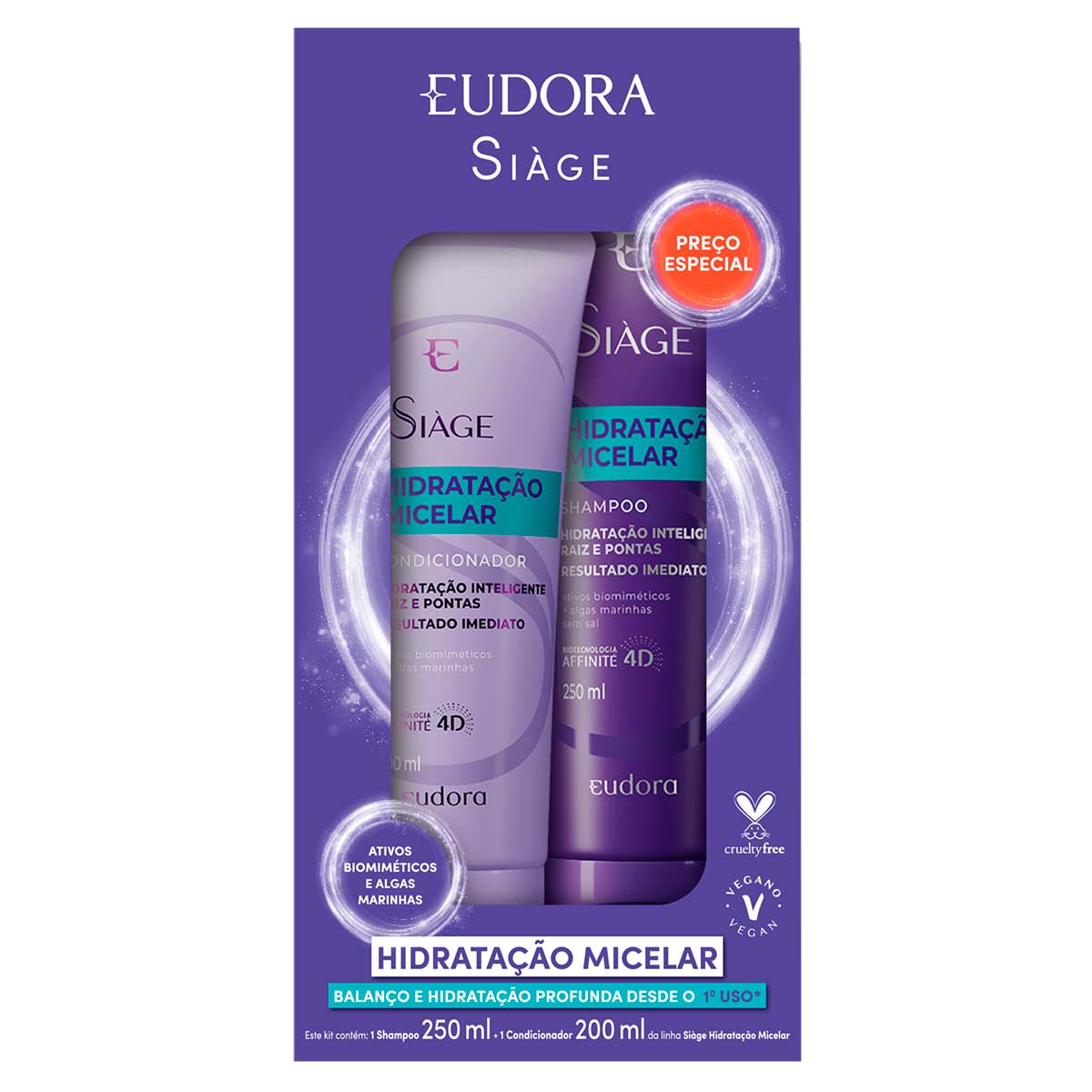 Kit de Shampoo e Condicionador Eudora Siàge Hidratação Micelar