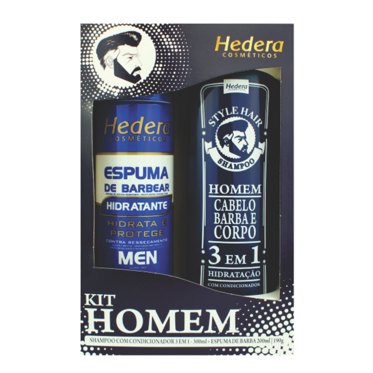 Kit Shampoo 3 em 1 300 ml + Espuma Barbear Hidratante 200 ml Hedera