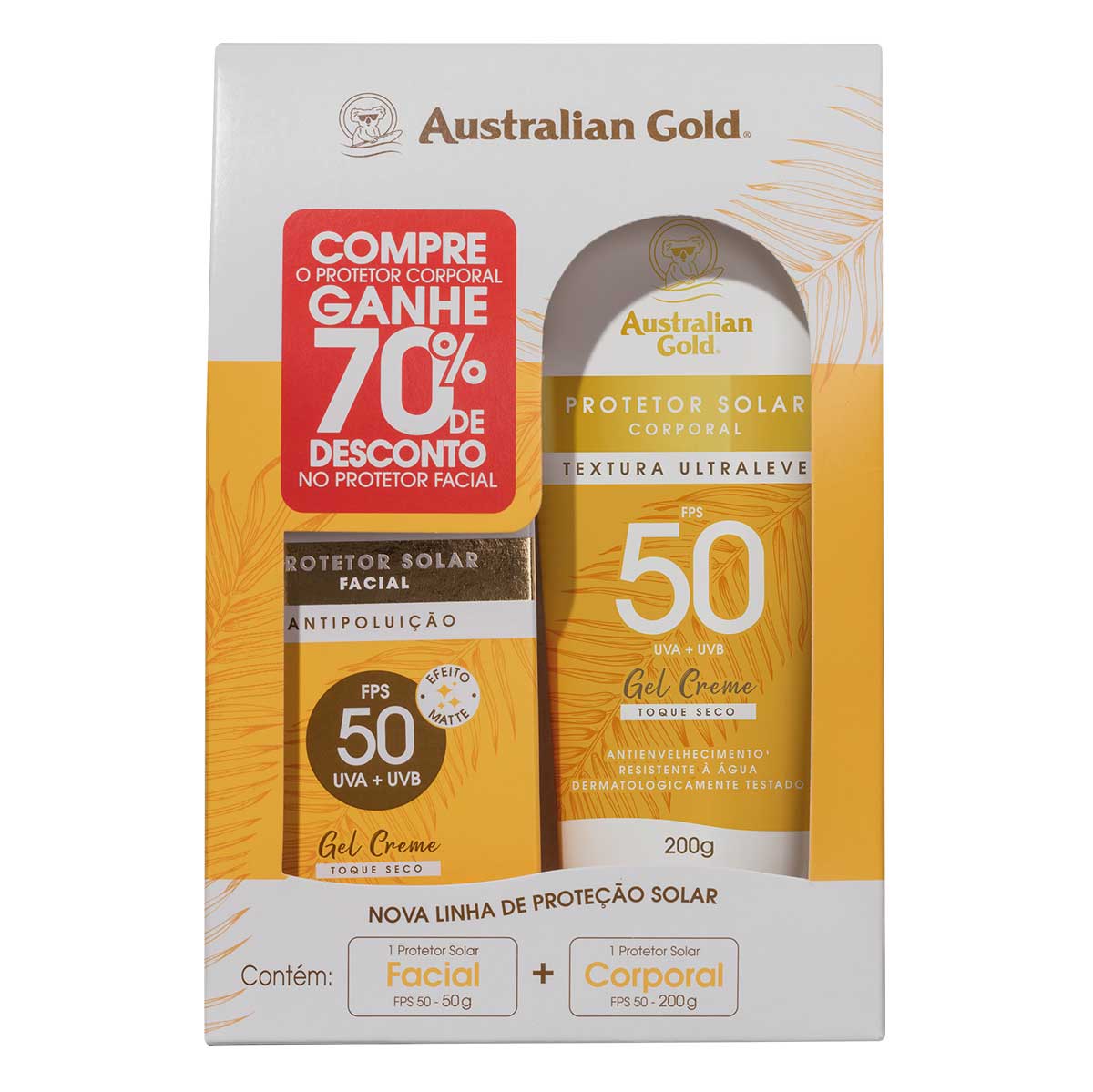 Kit Protetor Solar FPS 50 Australian Gold + Protetor Solar Facial