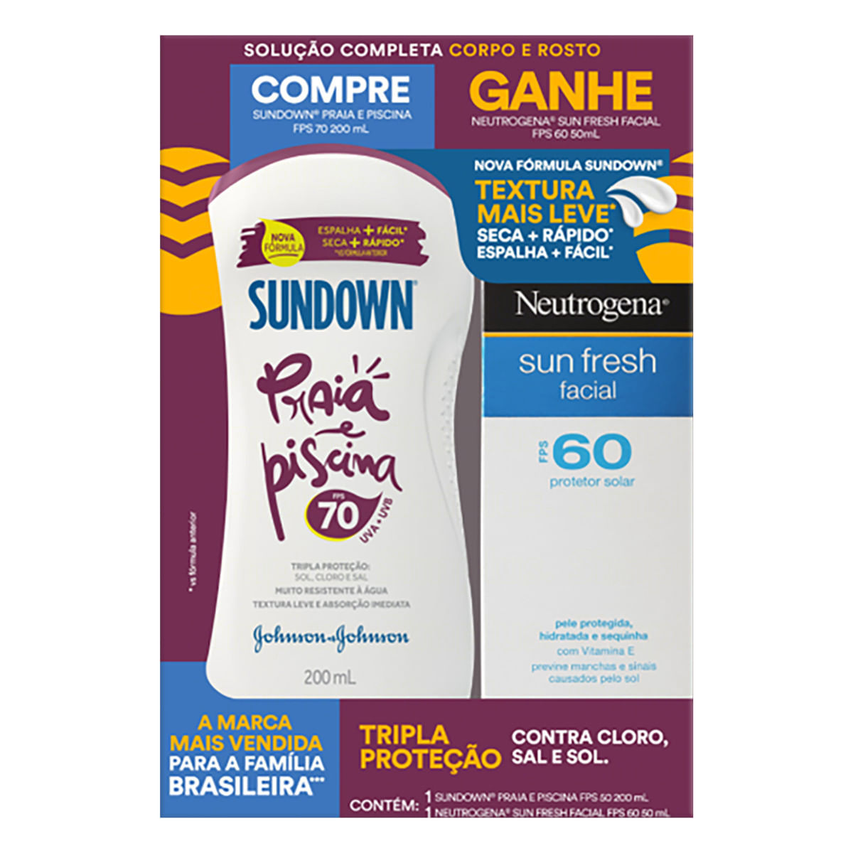 Kit Protetor Solar FPS 70 Sundown Praia e Piscina 200ml