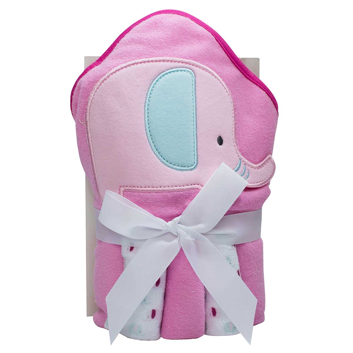 Kit Toalha com Capuz 66CMX76cm + Toalha de Boca 23x23cm Camesa Elefante Rosa