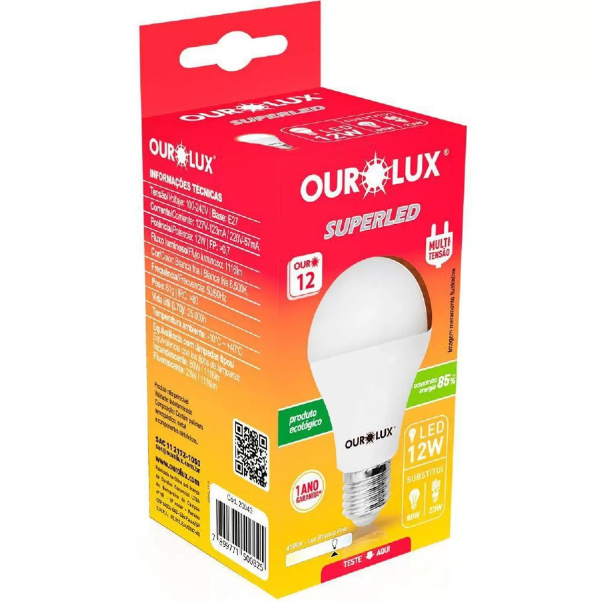 Lâmpada Superled Bulbo 12 w 6500 k Branca Bivolt Ourolux