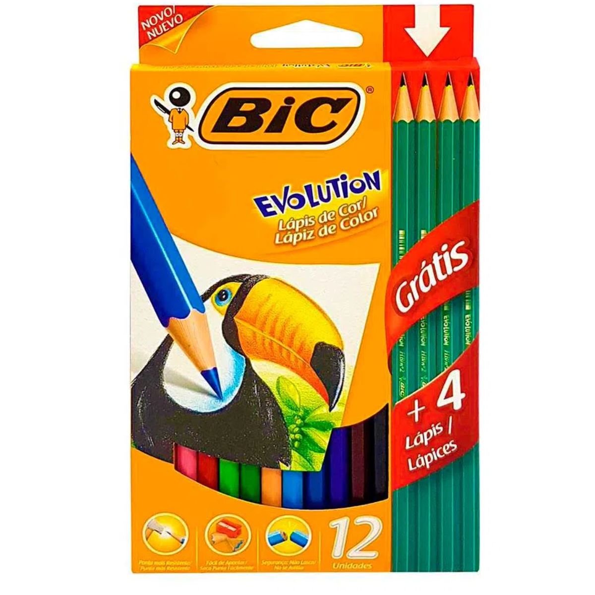 Lápis de cor Bic Evolution 12 cores + 4 Lápis de Escrever