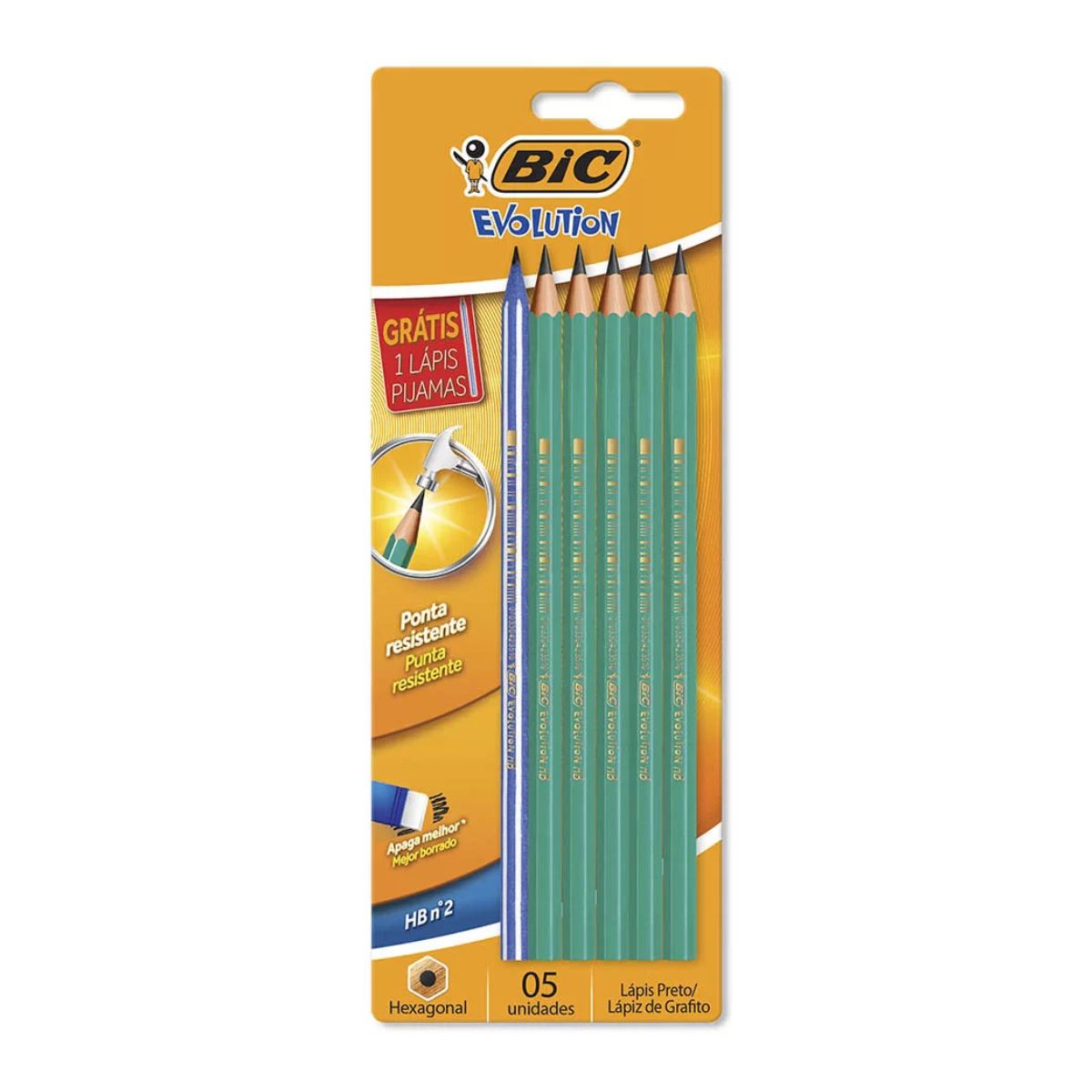 Lápis Preto Bic Evolution Nº 2HB + 1 Lápis Preto Pijama Sortido Grátis - 6 unidade