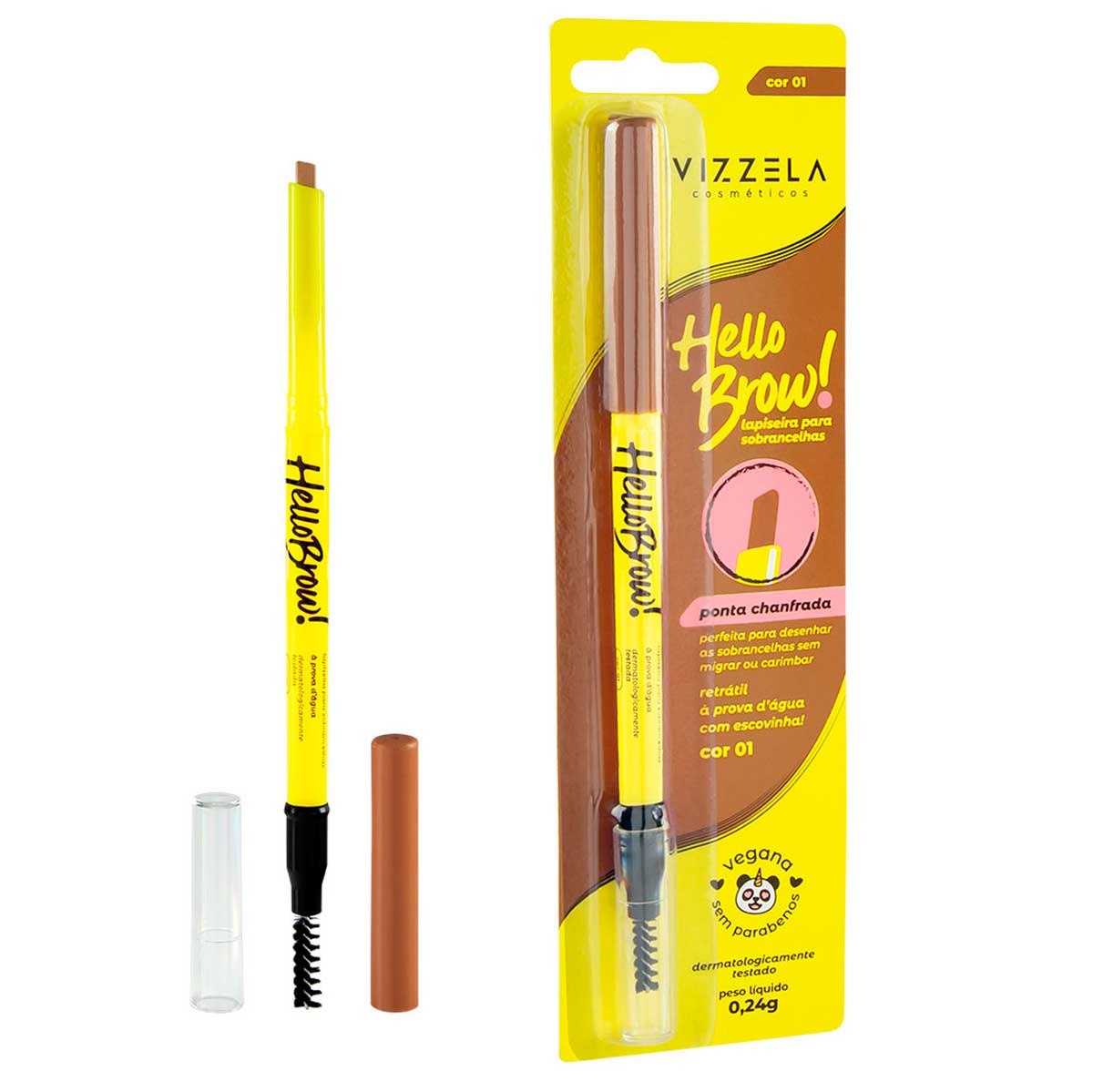 Lapiseira de Olho Vizzela Cosméticos Marrom Claro Tradicional Hello Brow 8,7g