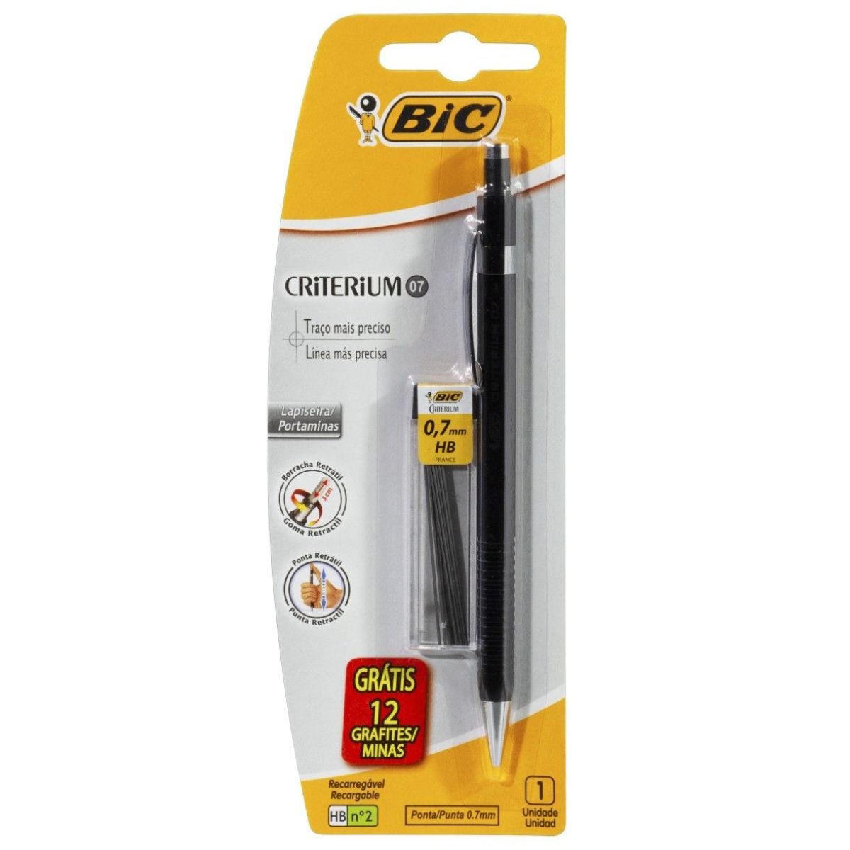 Lapiseira Bic Criterium 0.7 mm com 12 Grafites Grátis HB N° 7