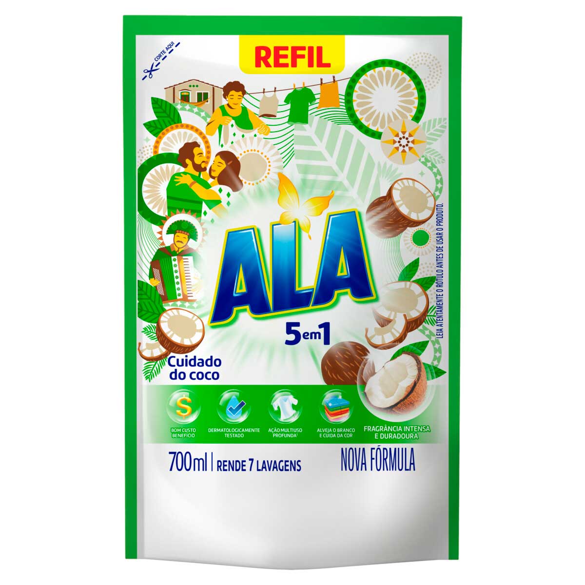 Lava-Roupas Líquido Cuidado do Coco Ala 700ml Refil