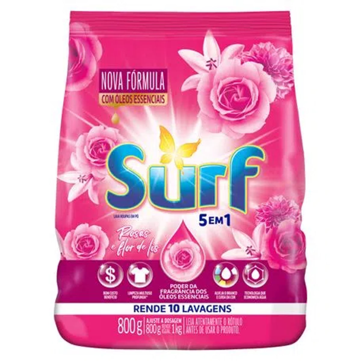 Lava Roupas Sanitizante em Pó Surf 5 em 1 Rosas e Flor de Lis 800 g