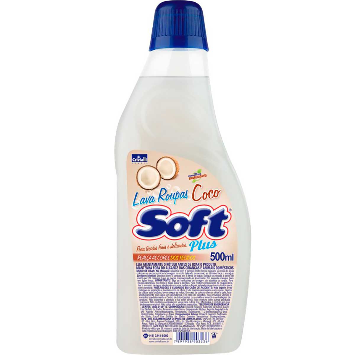 Lava Roupas Líquido Soft Plus Coco 500 ml