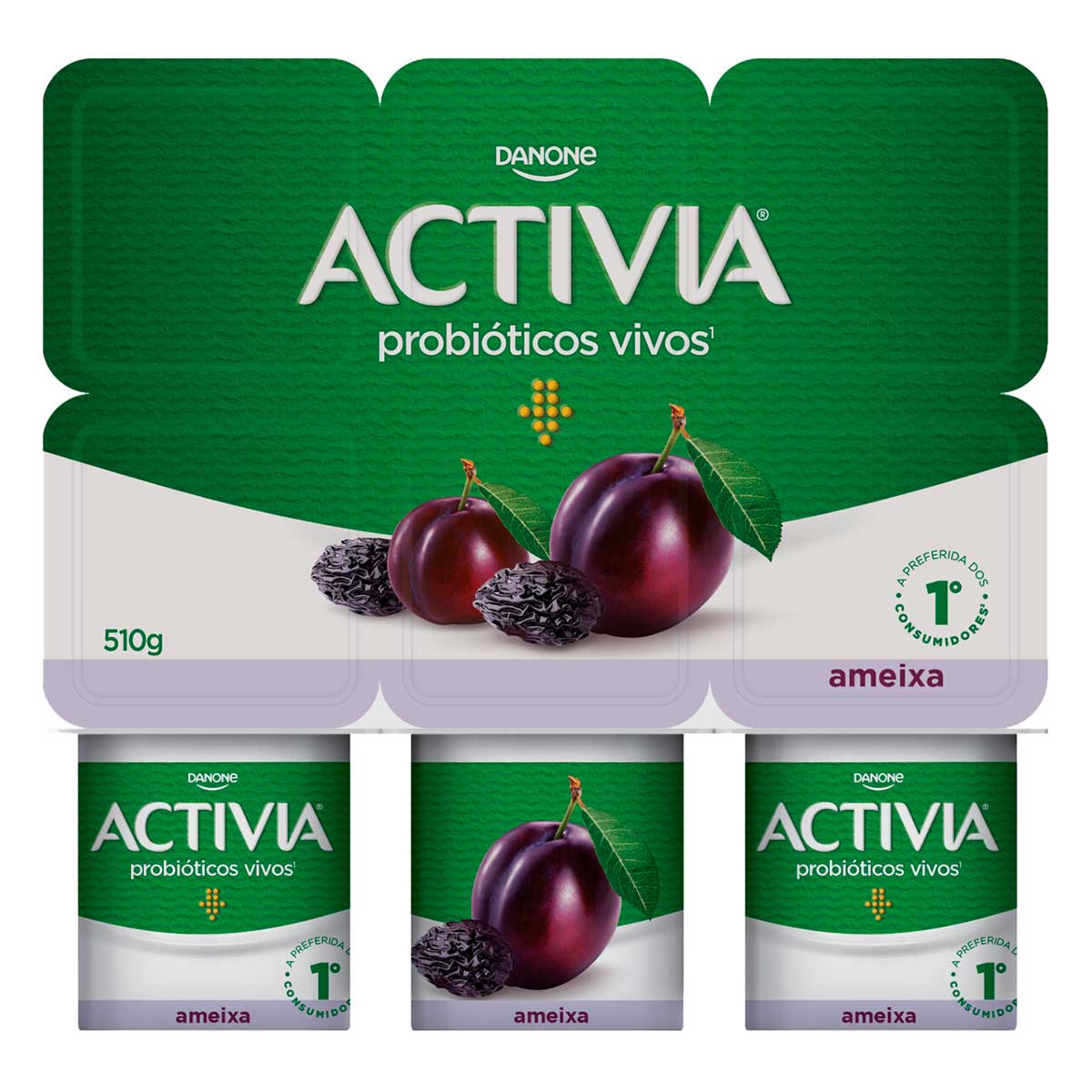 Leite Fermentado Integral Sabor Ameixa Activia 510g 6 Unidades