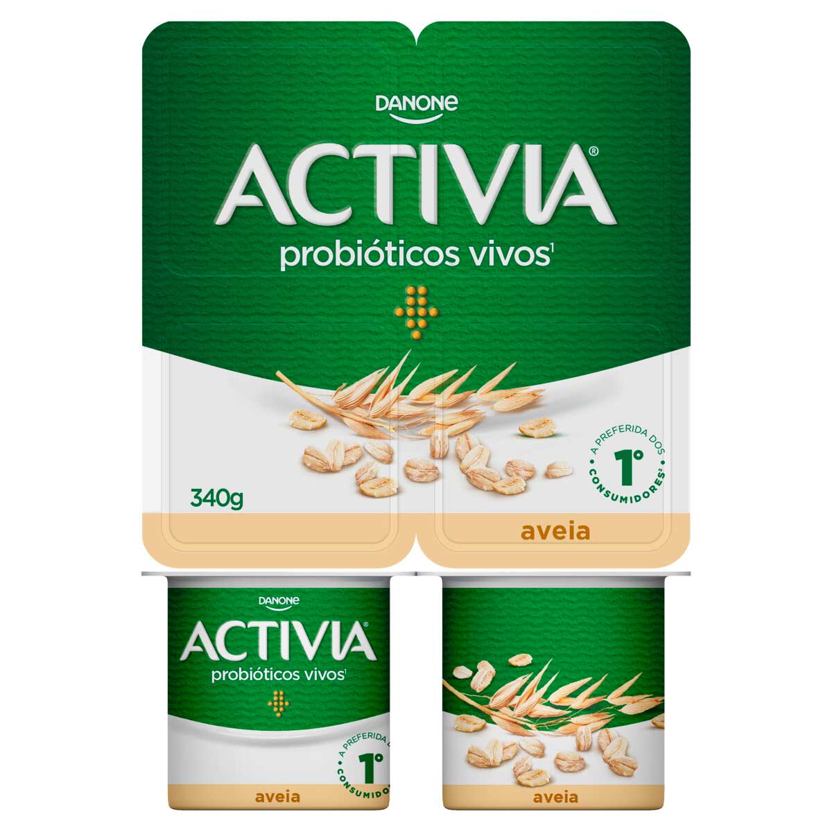 Leite Fermentado Integral Sabor Aveia Activia 340g 4 Unidades